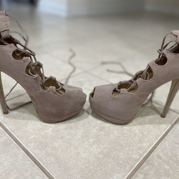 Women's Size 8 Colin Stuart Nude Tie Up Heels - Picture 5 of 8
